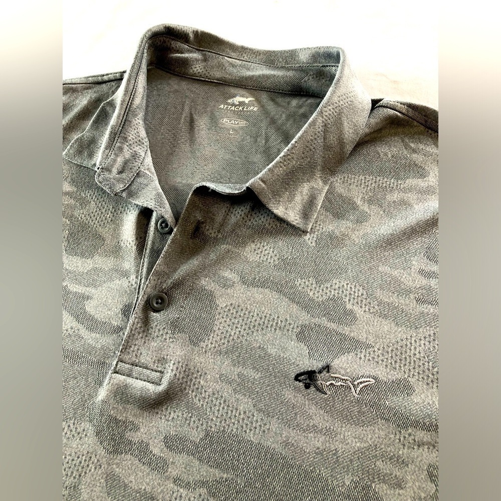 Greg Norman Attack Life Gray Camouflage Performance Luxurious Golf Polo Shirt.Lg